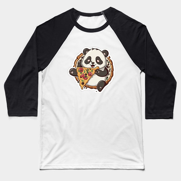 Cute Cartoon Panda Eating Pizza Funny Kawaii Baseball T-Shirt by kiddo200